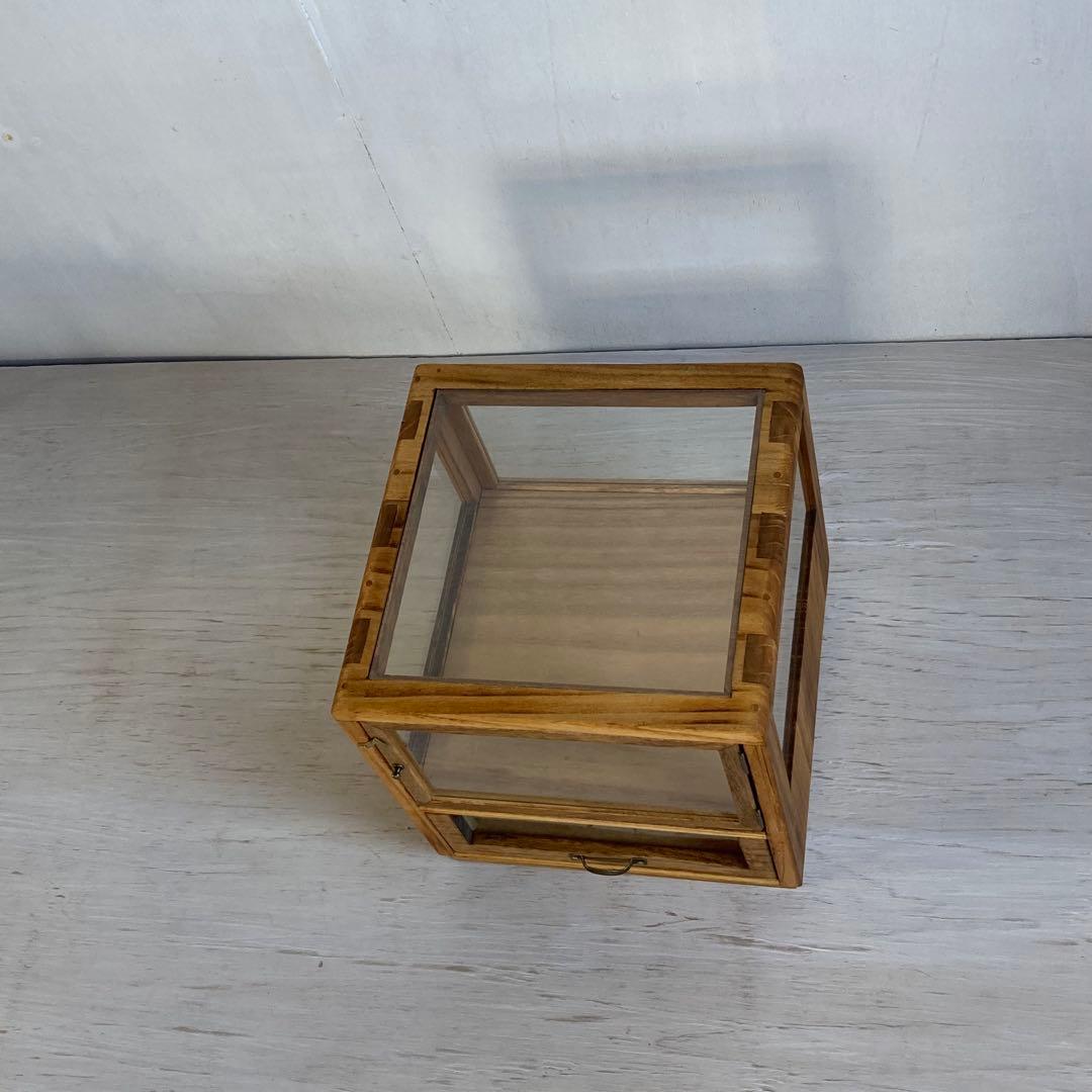 g314 木製ガラスケース 引き出し付き 卓上 ショーケース 小物入れ