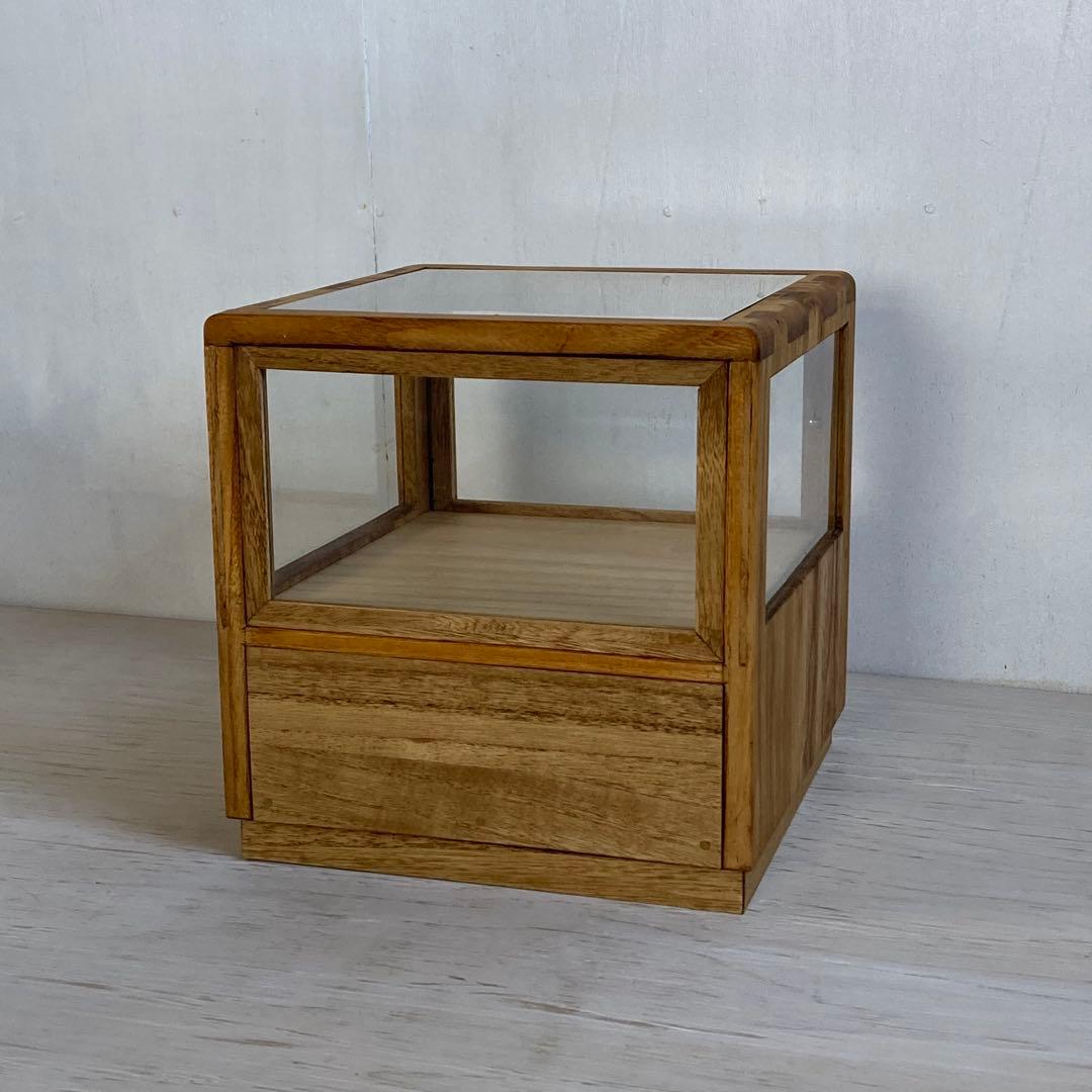 g314 木製ガラスケース 引き出し付き 卓上 ショーケース 小物入れ