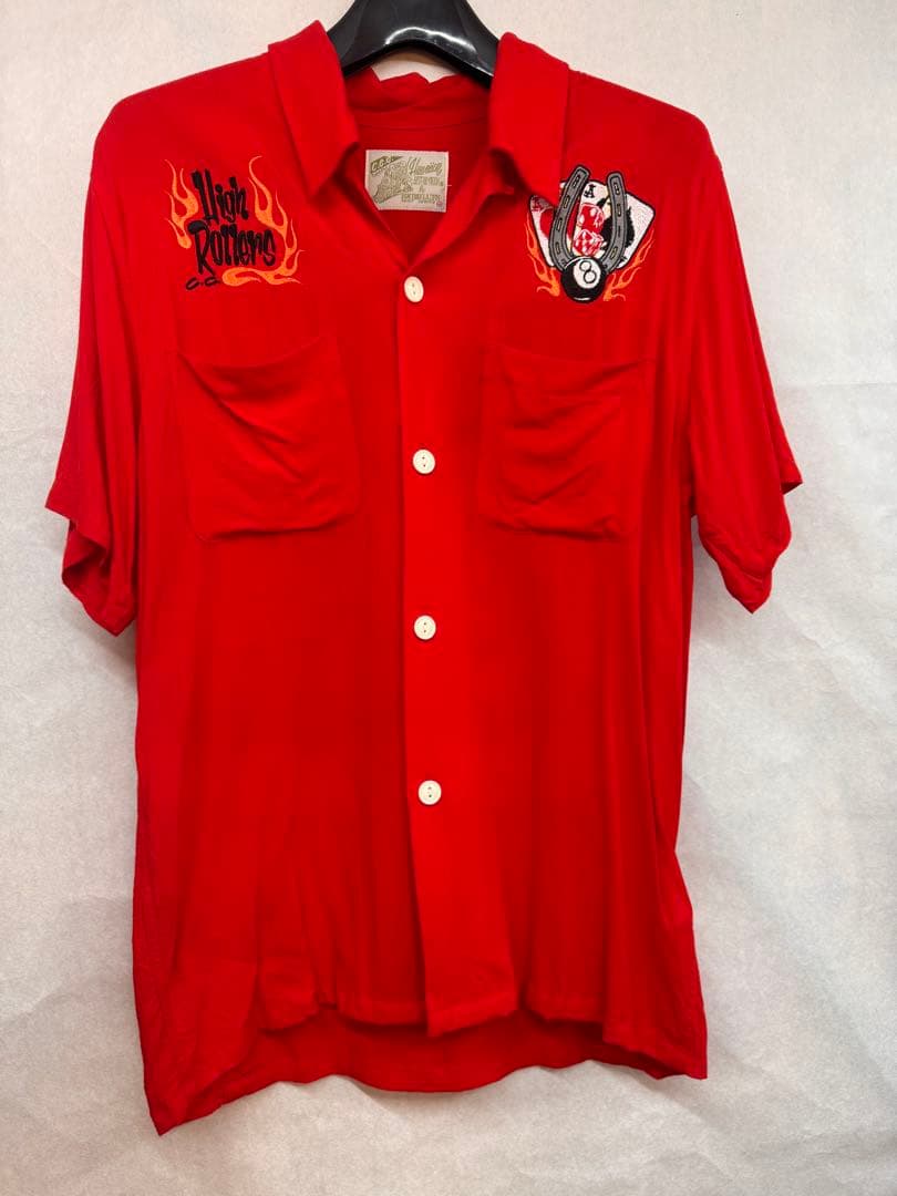 ベレットGT刺繍入り赤シャツ　ボーリングシャツ　ビンテージ　メンズM