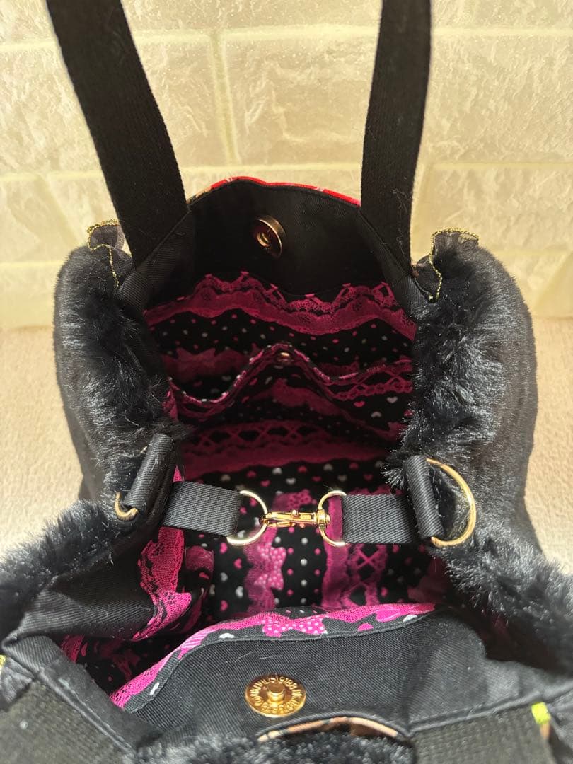 牡*❁様 コヤンイサムチョン　ハンドメイド　ファーバッグ　ヒョウ柄黒　ルミちゃん