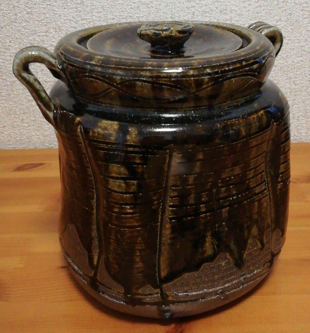 小島喜昭作　唐津焼　耳付　福の神　水指　共箱　茶道具