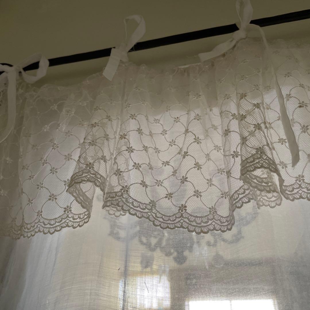 フランスアンティーク　手刺繍　レースカーテン