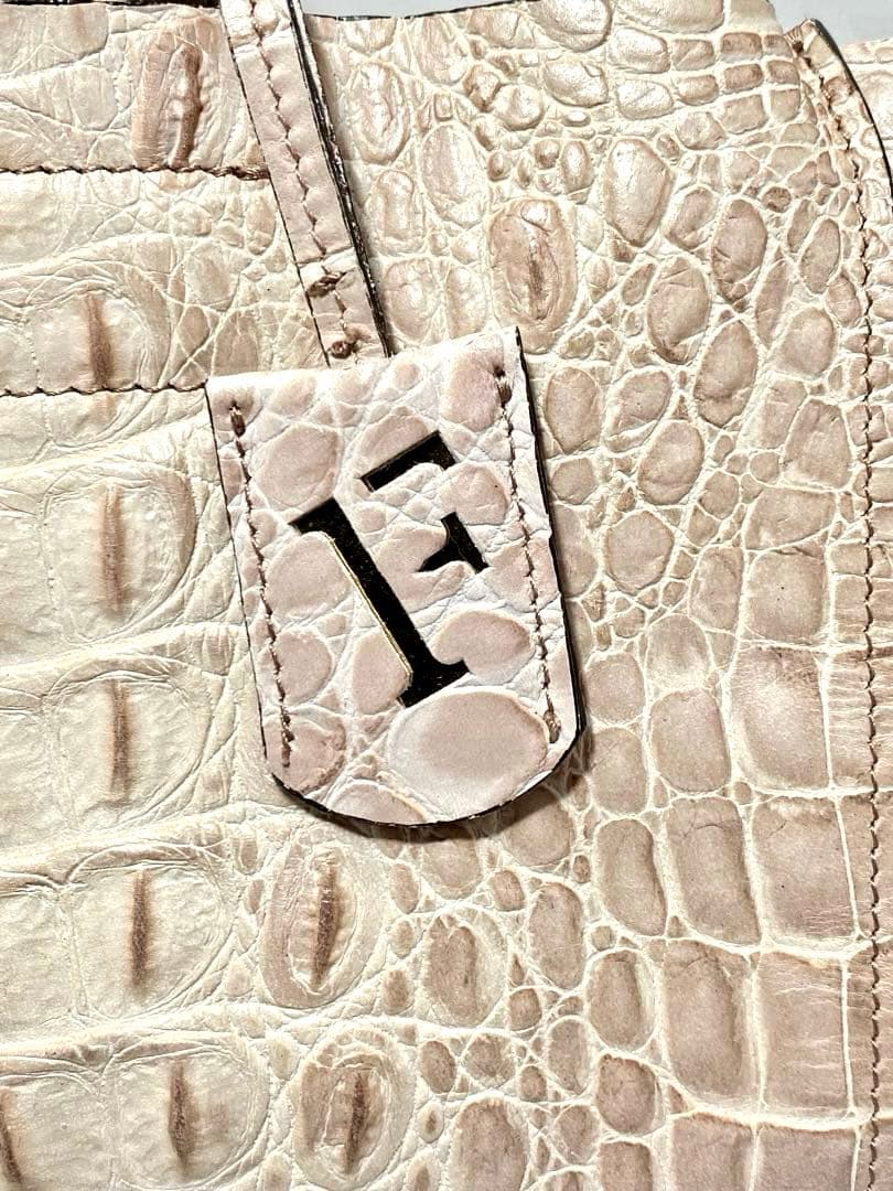 FURLA フルラ クロコ型押し ハンドバッグ ピンクベージュ 未使用保管品