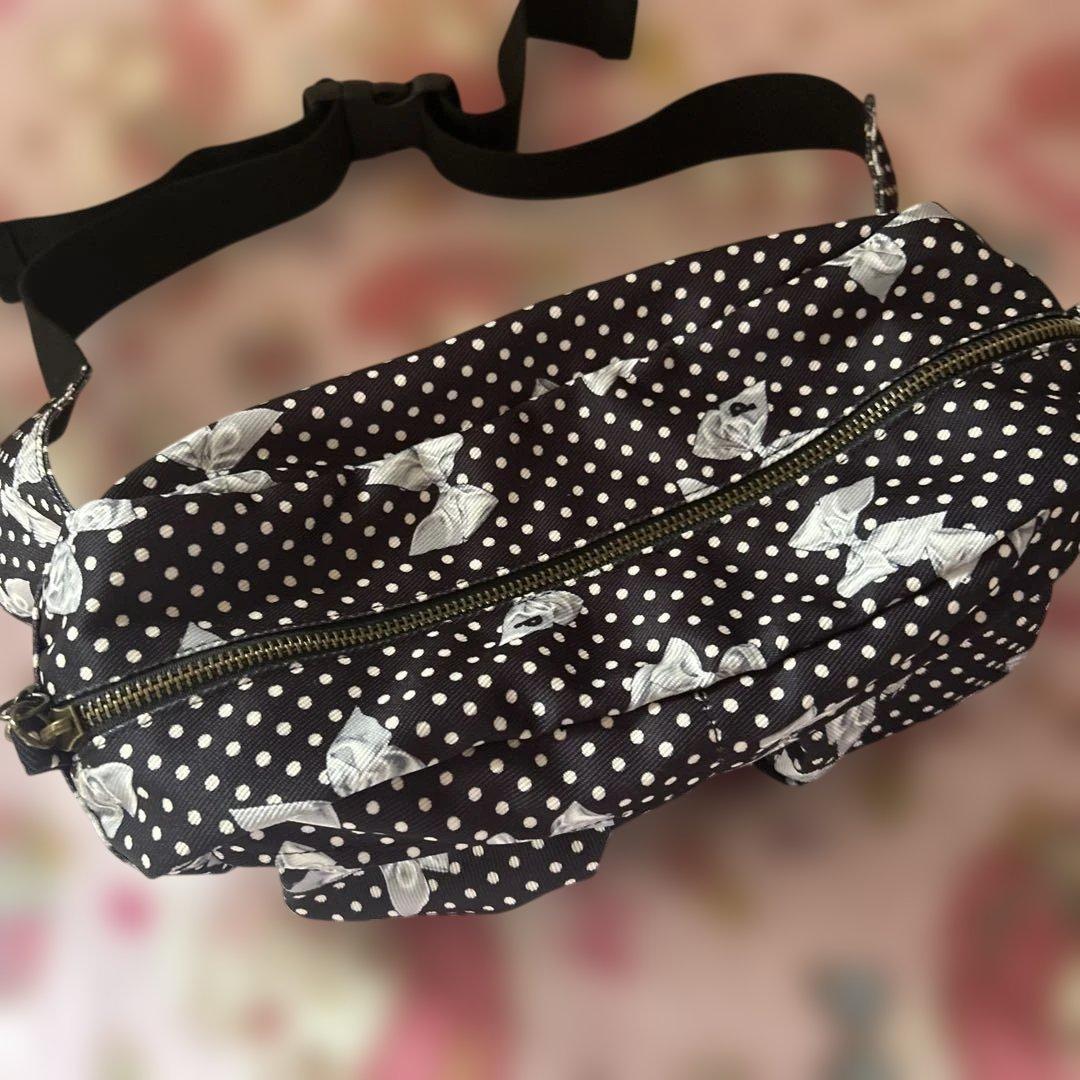 ピンクハウス　水玉リボンプリント　ブラック　ウエストバッグ　ボディバッグ