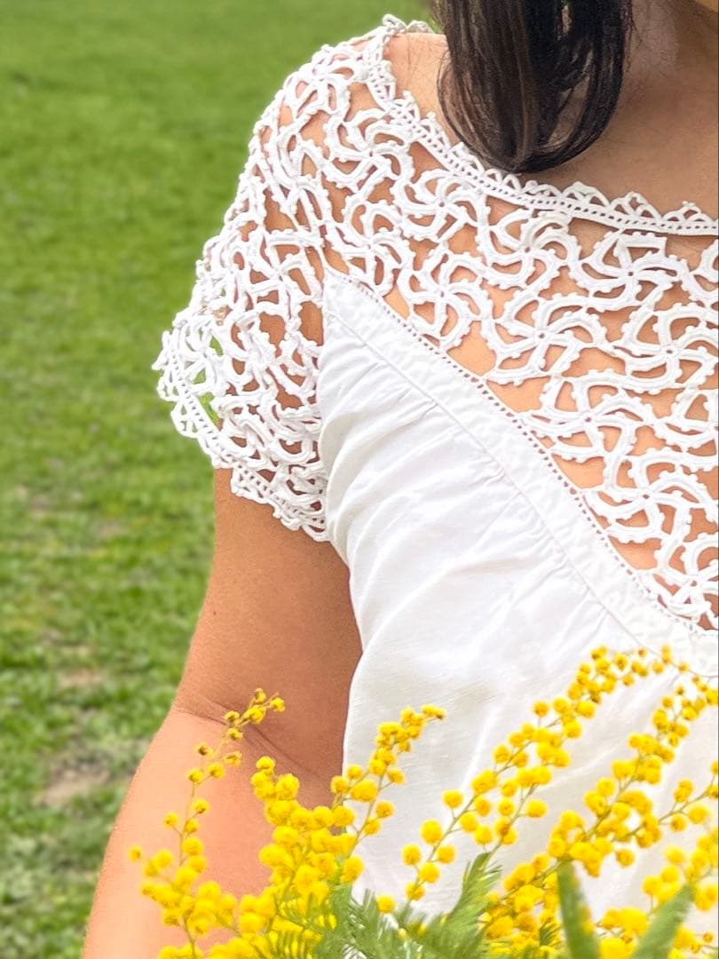 ◆フランスアンティーク｜手編みレースのナイトドレス、リネンワンピース、ネグリジェ