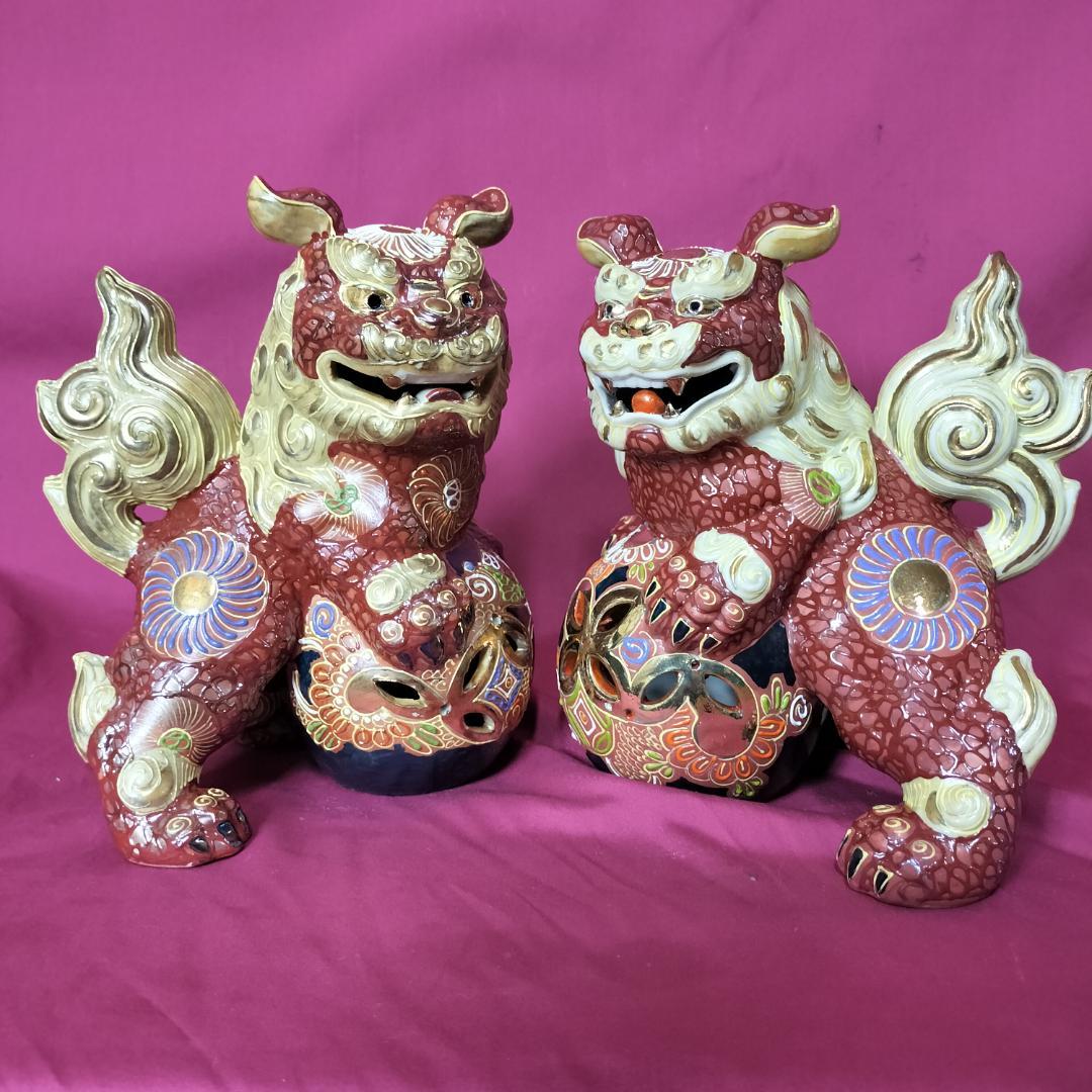 九谷焼　夫婦獅子 対獅子