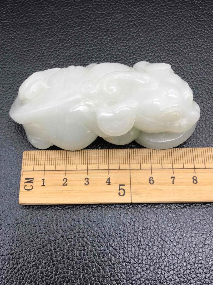 清時代　和田玉　純暖和田白玉彫り　貔貅 龍亀 瑞獣　古玉石　白玉(F-40)