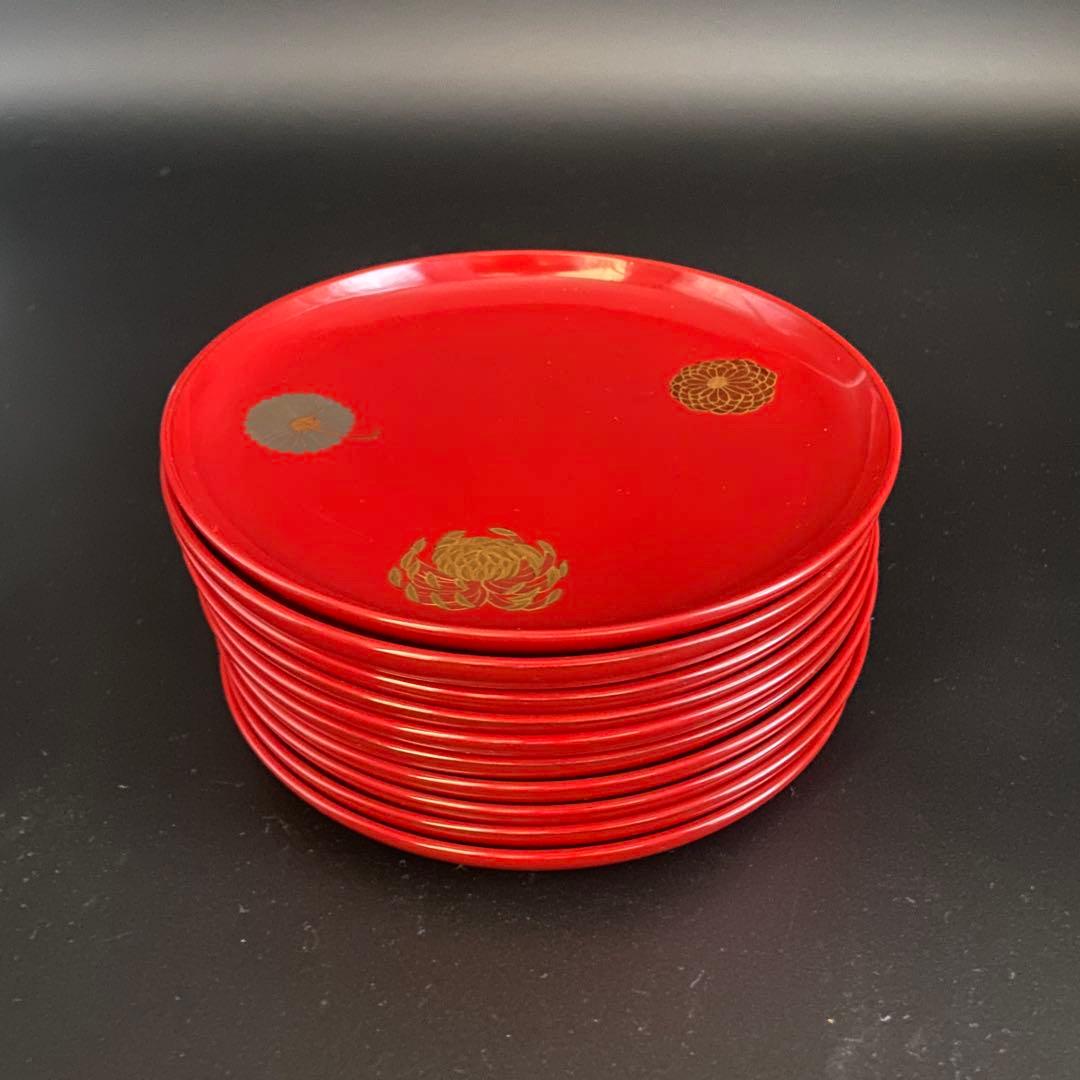 京都 平安象彦 菊 銘々盆 菓子皿 漆器 10客 共箱 菓子器 茶道具 雛祭り