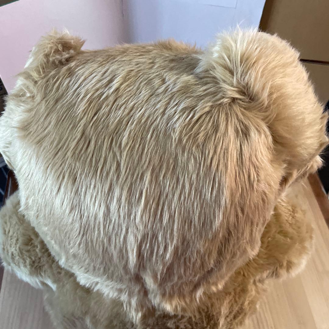 特大テディベアーお座りタイプ青色リボン付きぬいぐるみ