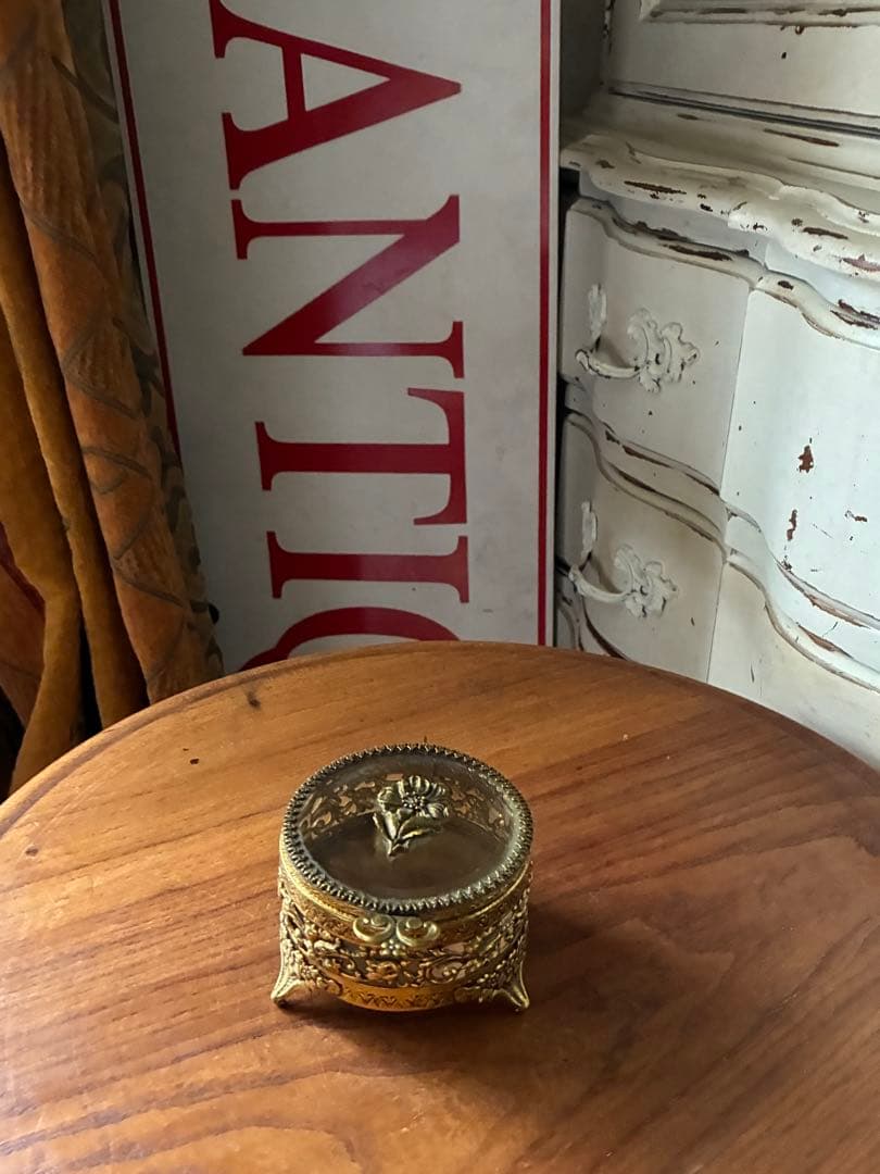 フランス　アンティーク　オルモル　ガラス　ジュエリー　ボックス　真鍮　レア