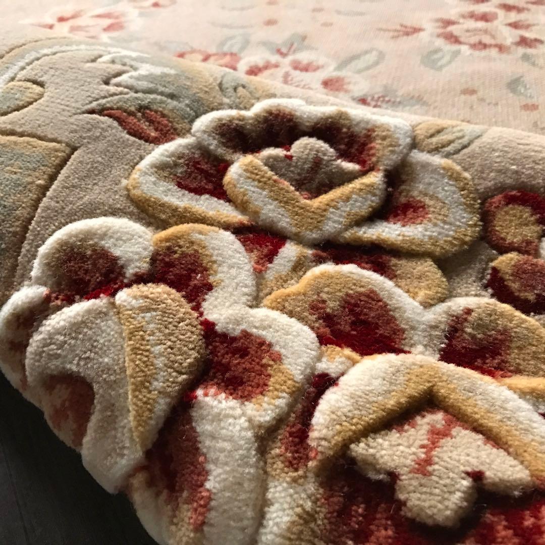 花柄 和風 ラグ ラグマット 段通 絨毯169×241cm ベージュ