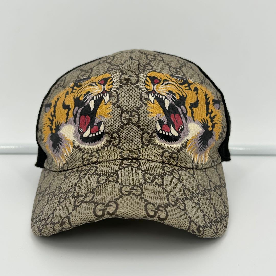 B*y様 美品✨グッチ キャップ タイガー GG スプリーム PVC ベージュ