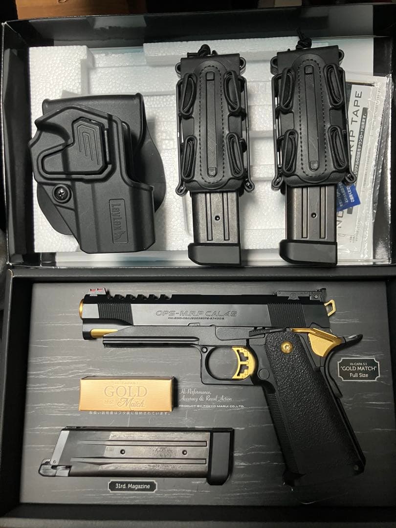 東京マルイ　ハイキャパ　ゴールドマッチカスタム　予備マグ×２　ホルスター付