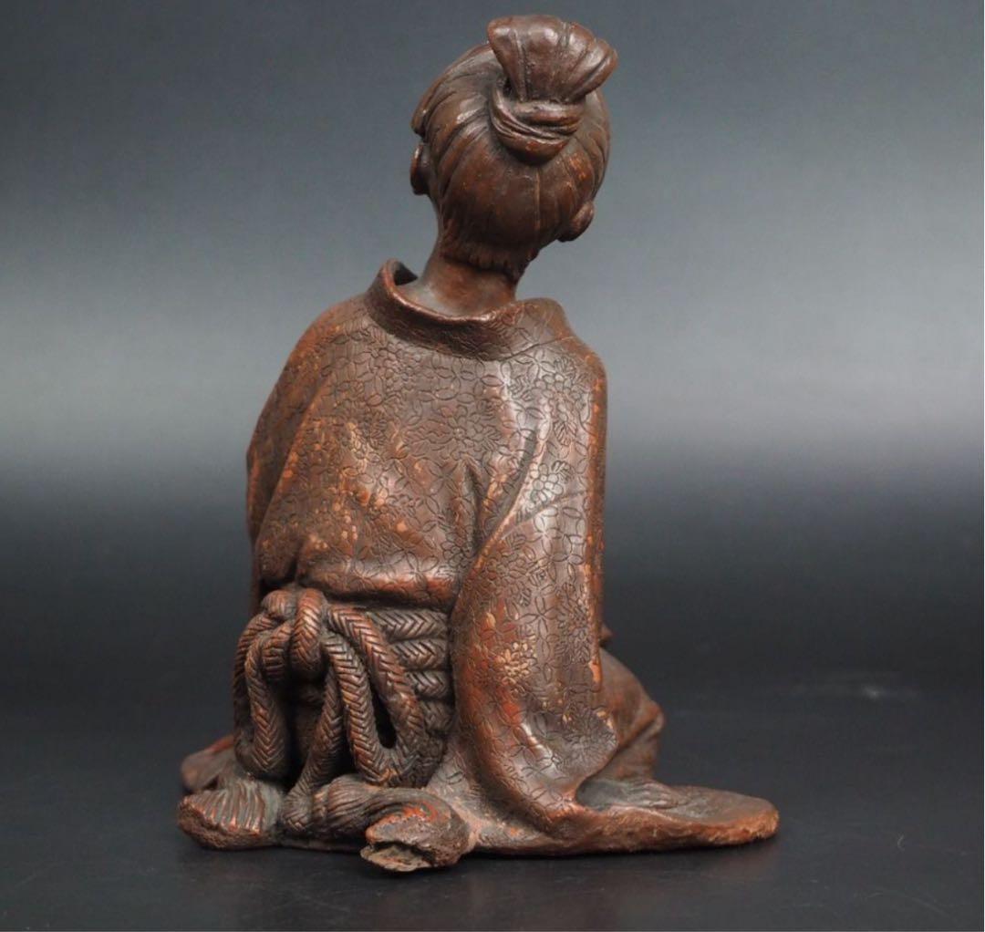 勝俣博送料無料 博物館級　江戸～明治　備前焼　女性像　在銘・木箱付★傑作★