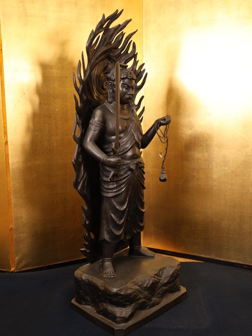 BK259　本物保証　般若純一郎 作　「 不動明王立像 」 ブロンズ　高さ98㎝