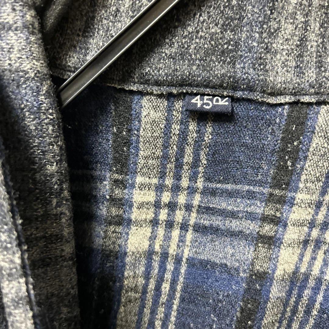 450 長袖カシュクールカーディガン グレー系 チェック柄