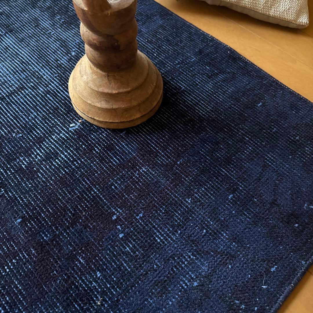 80.5×182 藍色オーバーダイ　ワンカラーラグ　トルコヴィンテージラグ