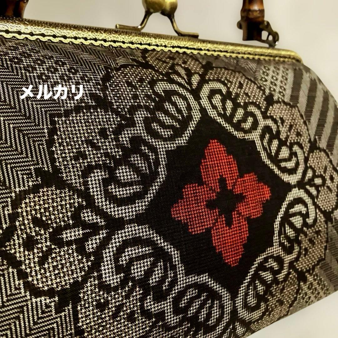 龍郷　泥大島紬　ハンドメイド　がま口バッグ　着物バッグ　バンブーバッグ