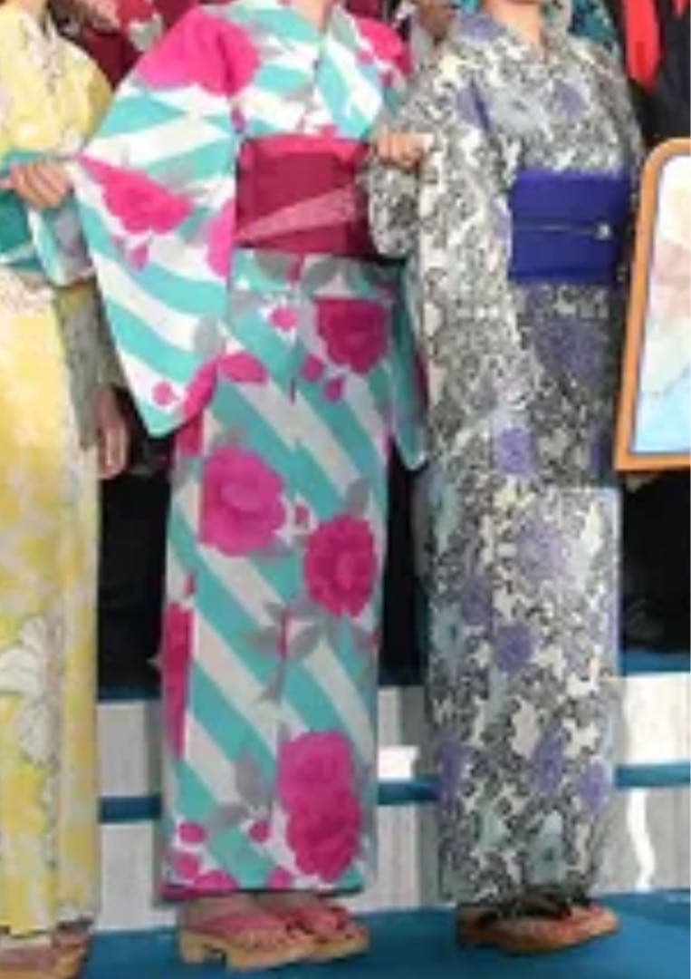 浴衣単品　撫松庵　花柄　青　白　ストライプ　黄色　セオアルファ　単衣