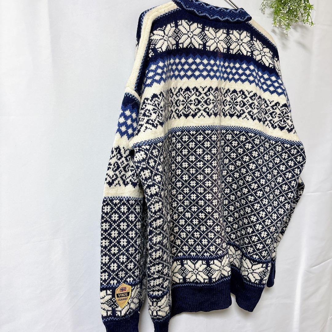 NORWAY製【XL】ノルディック柄ウールニットフック留めWIND FJORD