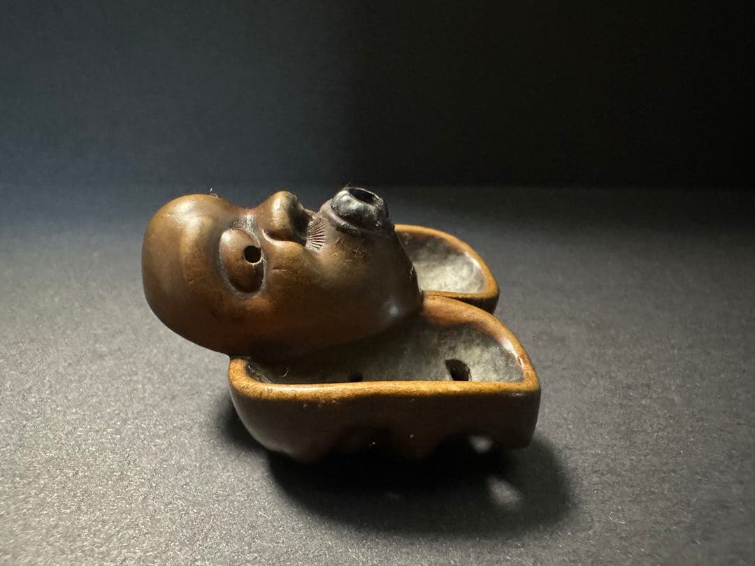 【根付(netsuke)】3面の顔の根付　木製　江戸時代