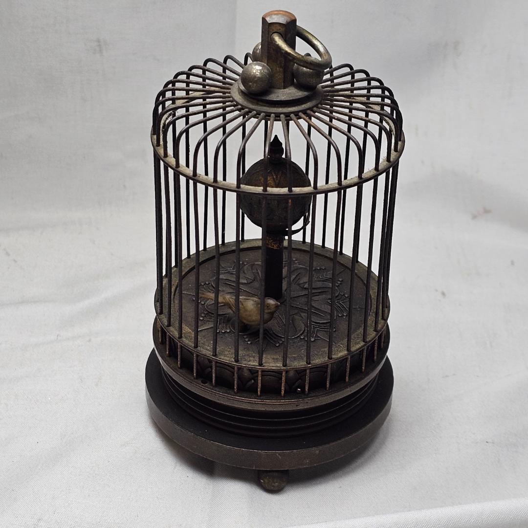 【超希少】戦前 レトロ ゼンマイ式 置時計 象 鳥かご 飾り物 ギミック時計
