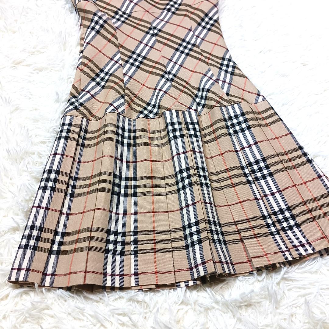 お洒落✨　バーバリーブルーレーベル　ミニワンピース　プリーツ　チェック　本革　M