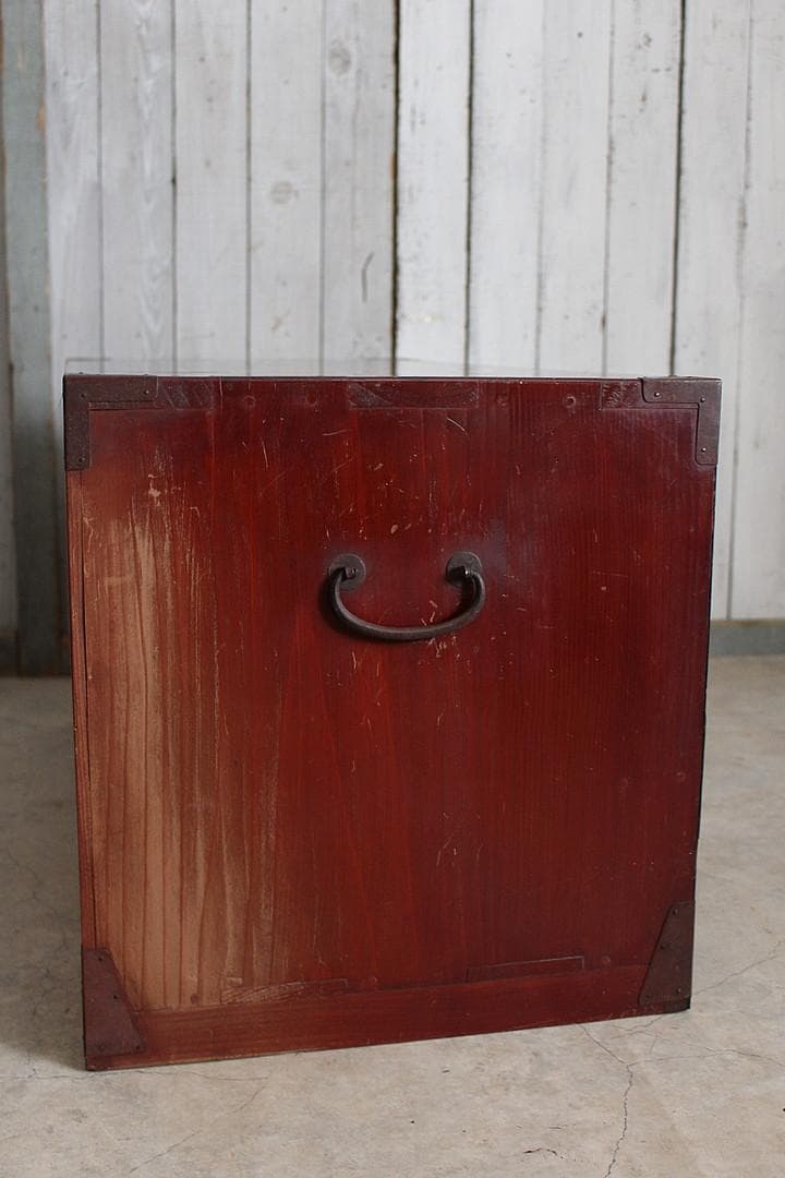 丸金具付き小抽斗3杯×欅戸の戸棚　庄内箪笥　タンス　収納　古家具　古民家時代家具