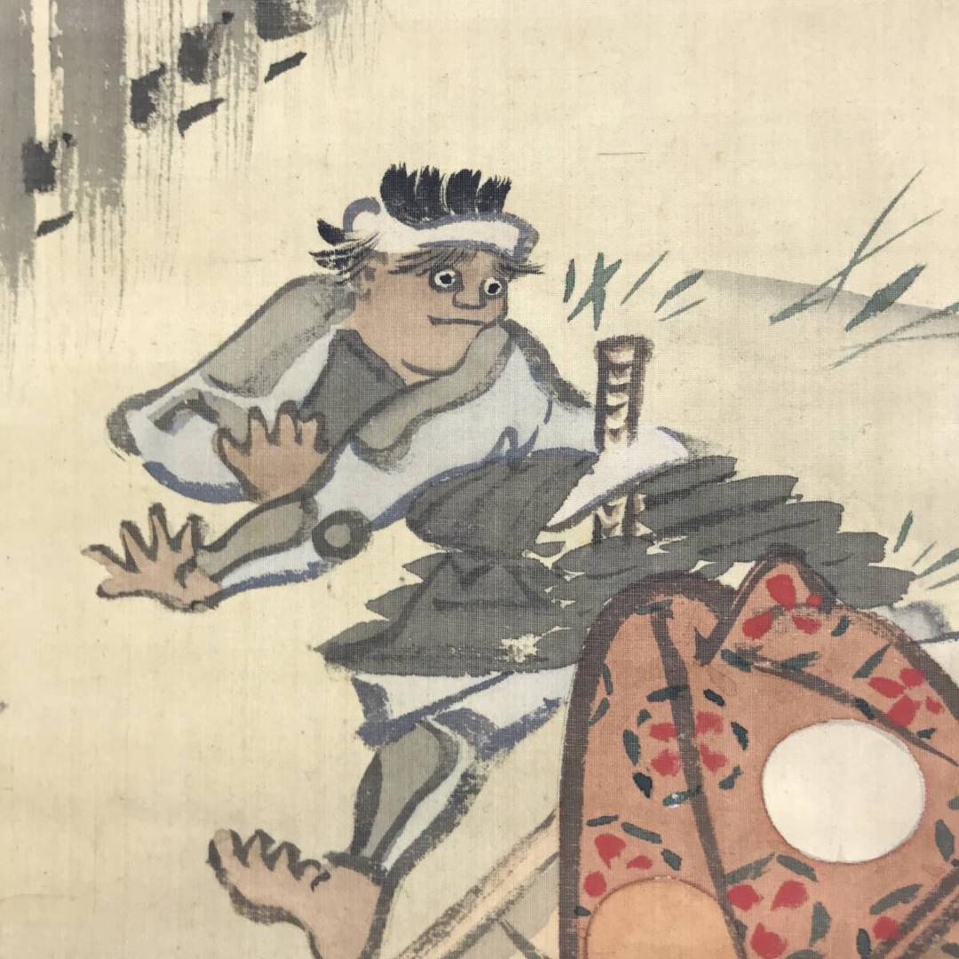 真作/菊池容斎/村上義光錦旗奪還之図/武者絵/人物図/掛軸/名家伝来AH-584