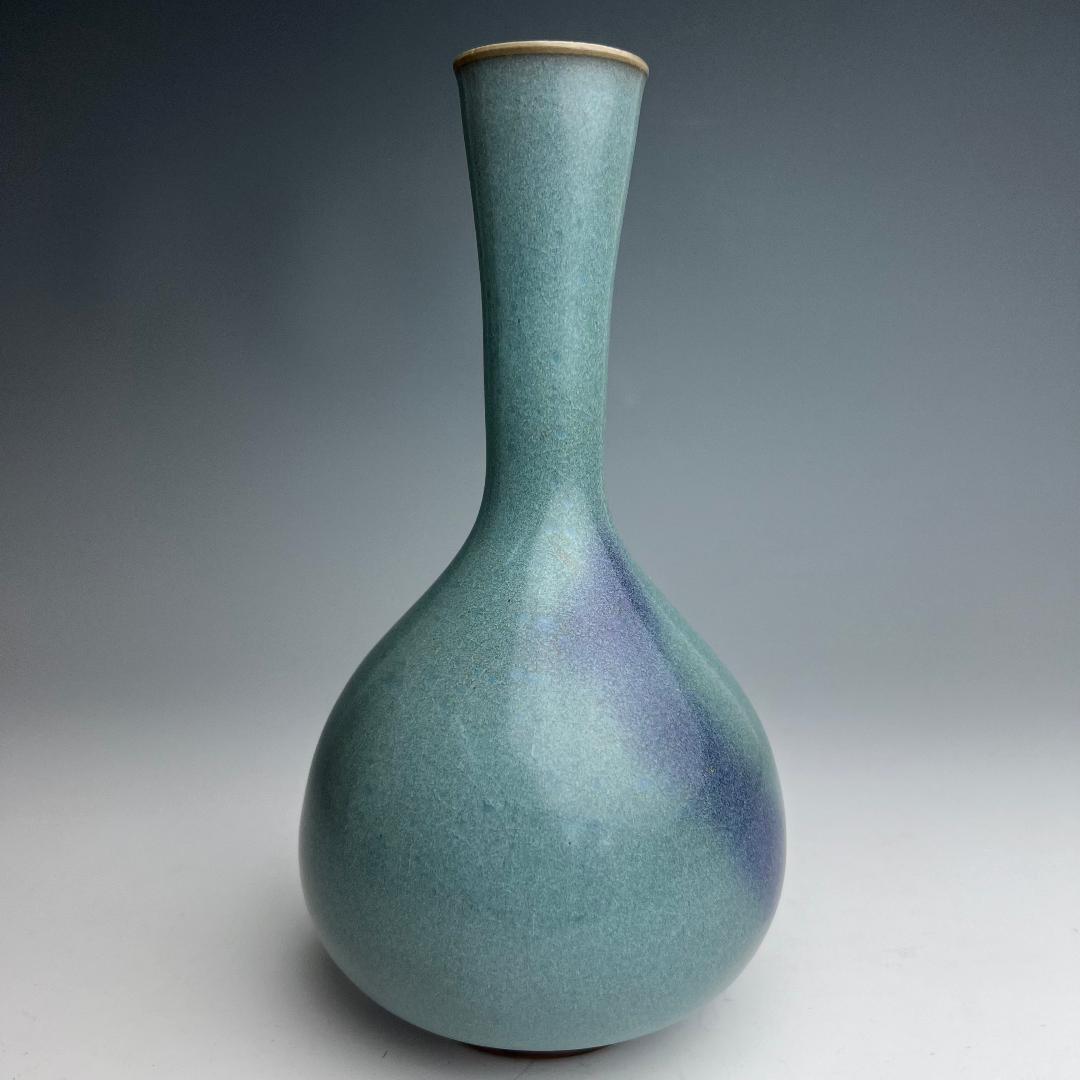 鈞窯天藍釉紫斑長頸瓶 中国古玩 中国美術 唐物 A960