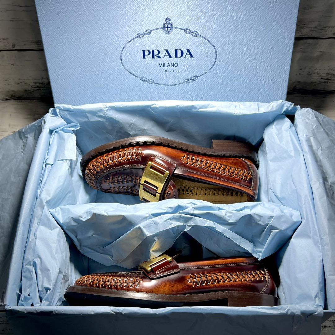 希少美品✨PRADA プラダ ブラッシュドレザーローファー34革靴フラット金具