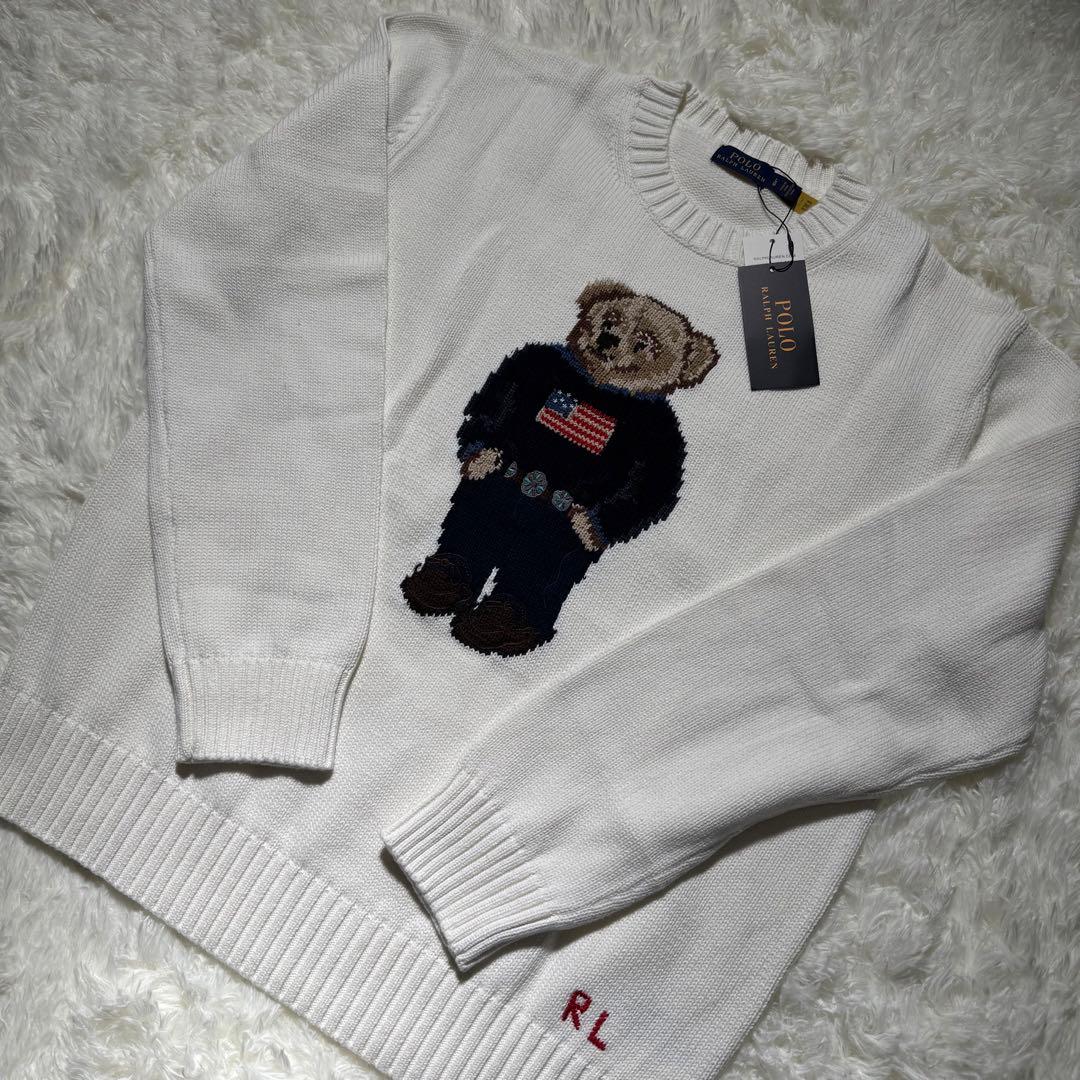 L ラルフローレン ポロベア ニット セーター ホワイト メンズ　レディース