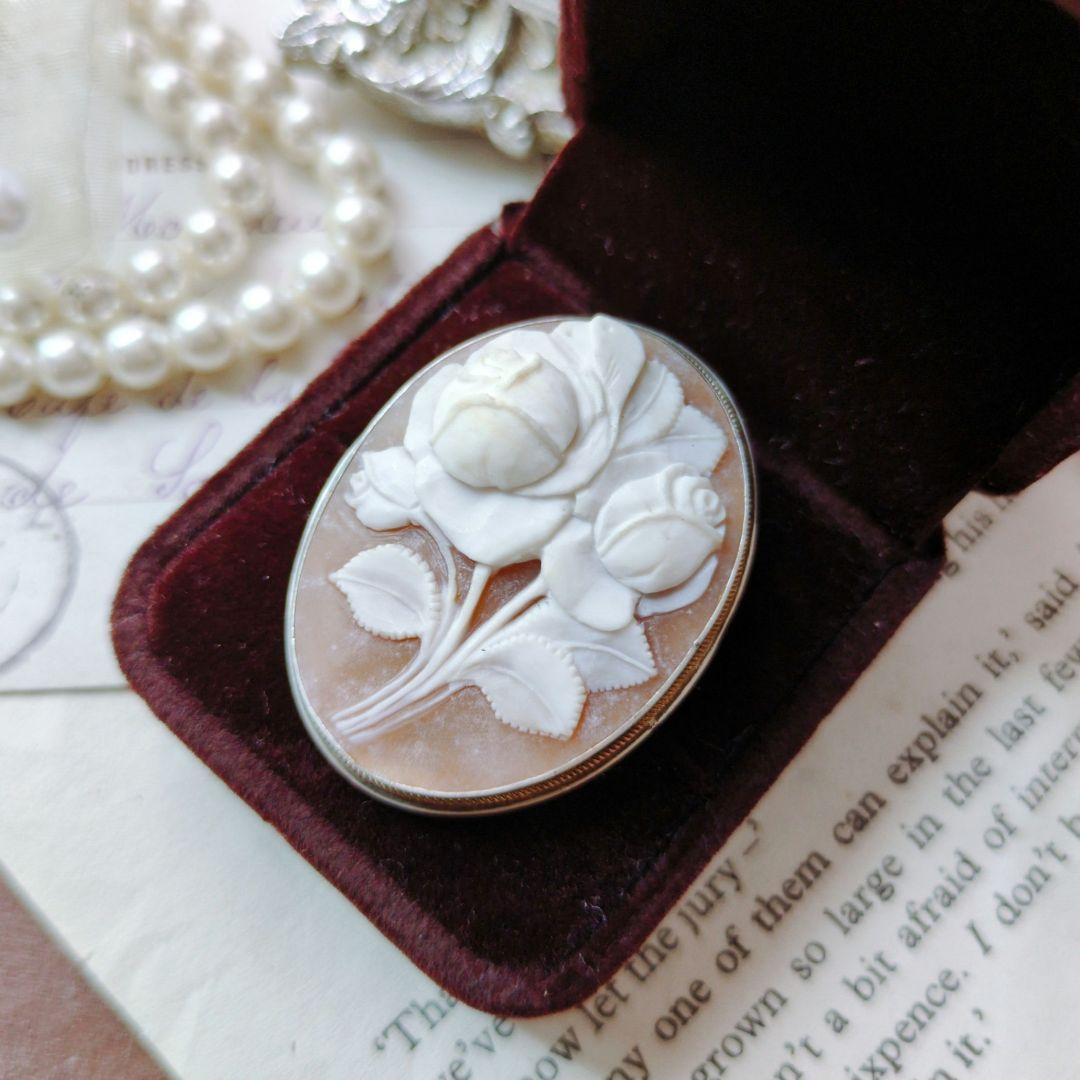 ITALY SILVER900 シェルカメオ ローズ ブローチ ペンダント 薔薇