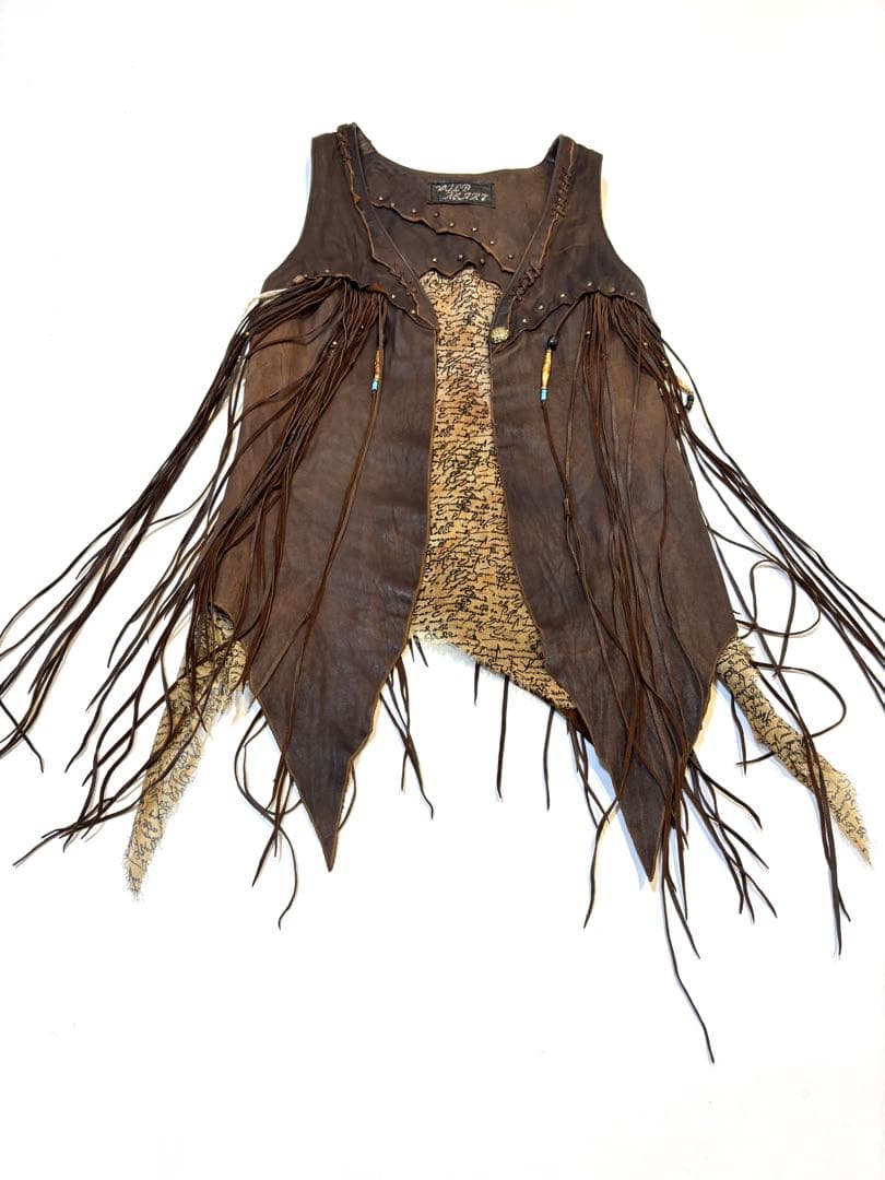初期超貴重 激レアWILD HEART 天然石付きフェザーフリンジレザーベスト