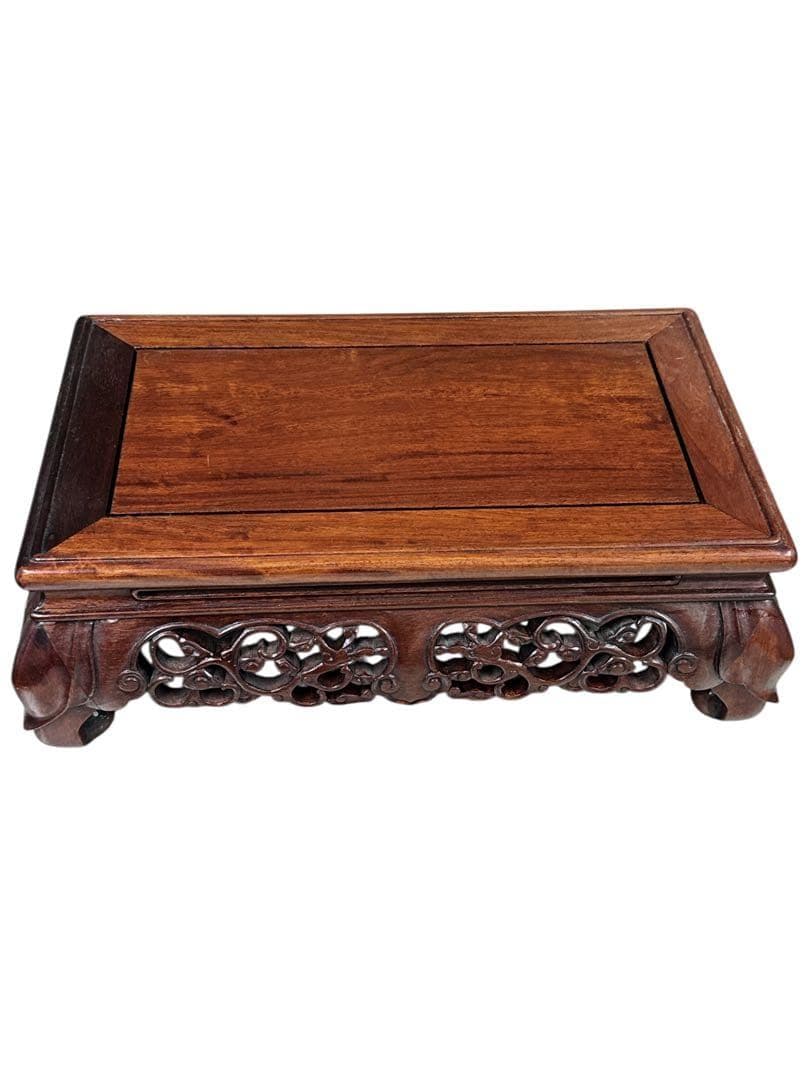 美品　レトロ　唐木花梨透かし彫り花台/盆栽台