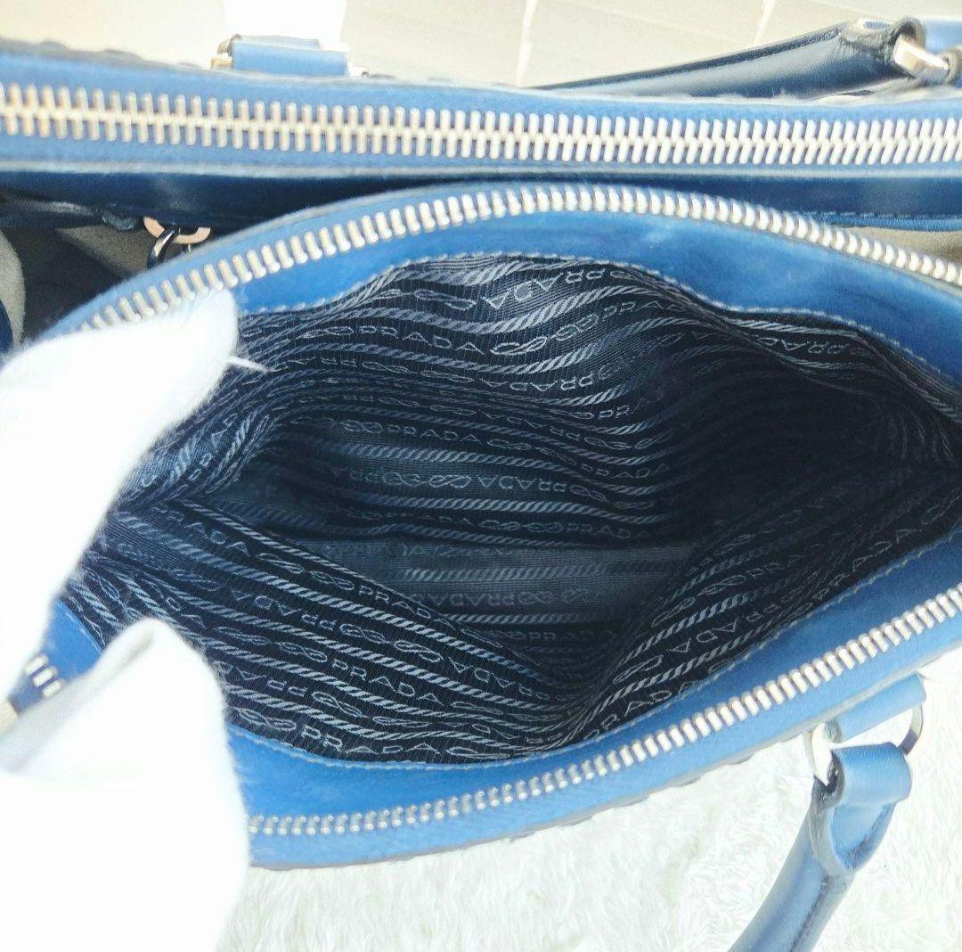 ⭐PRADA⭐ プラダ ガレリア ハンドバッグ ネイビー レザー クロシェット