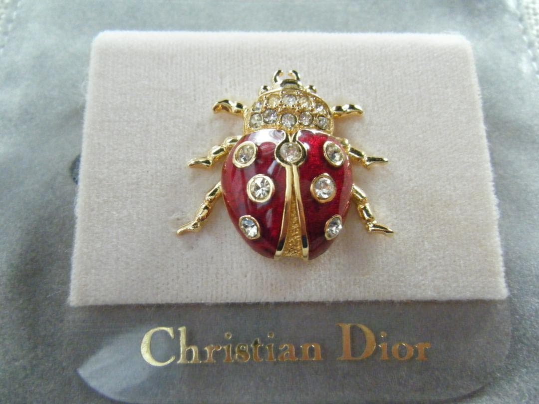 美品クリスチャンディオール ピンブローチ てんとう虫ラインストーン