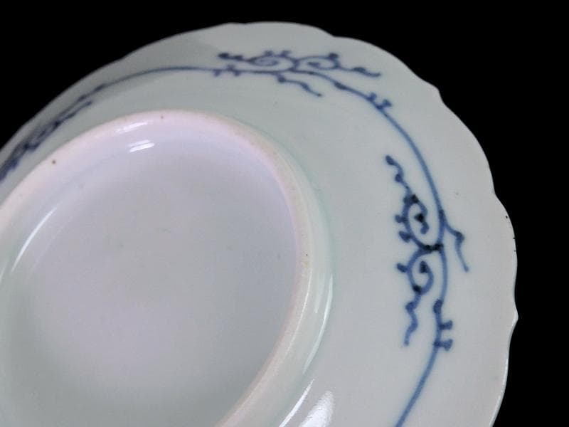 古伊万里　染付　朝顔にバッタの図　豆皿　手塩皿　D815AS-CQf