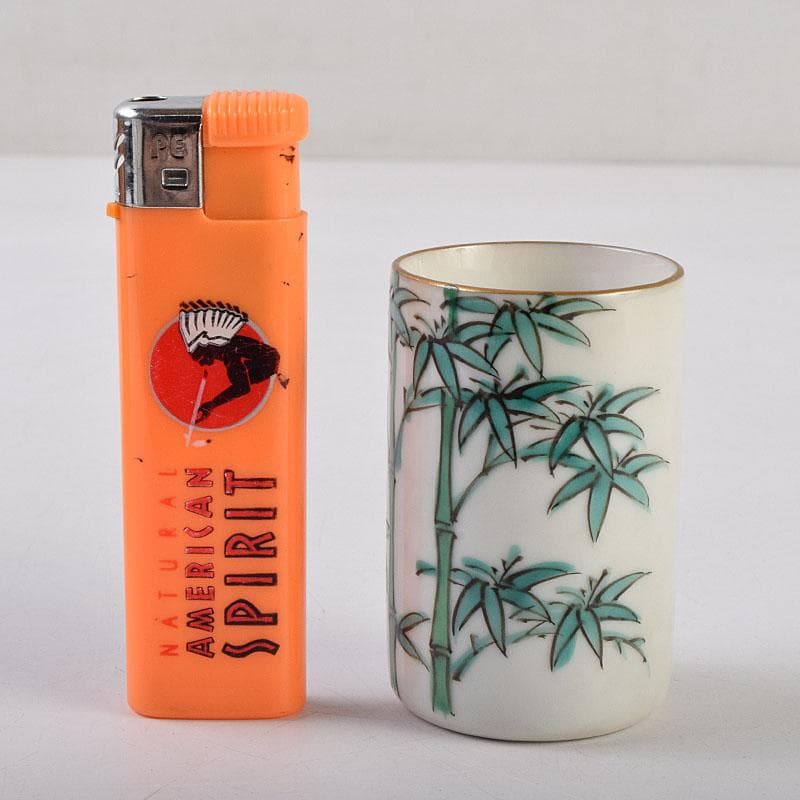 茶道具　渋草焼　渋草柳三作　色絵竹文　茶布筒　共箱　V　8990