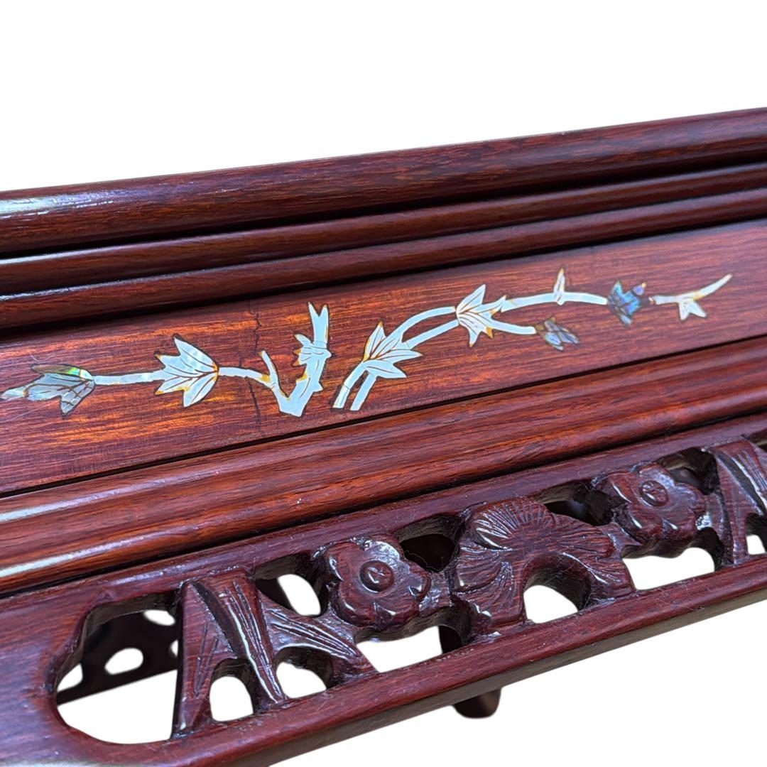 高級唐木 花台 螺鈿細工 透かし彫り 床の間 和インテリア 華道 飾り台