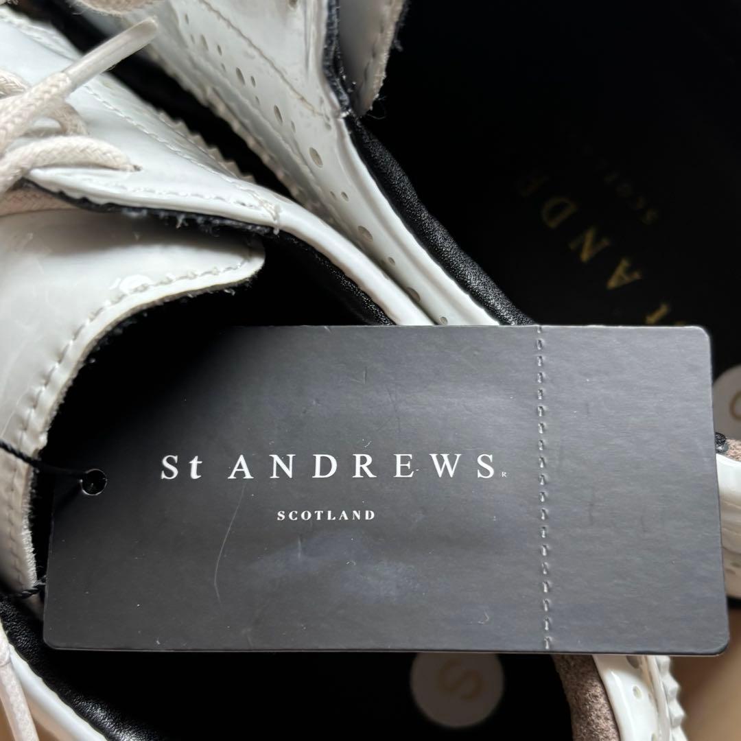 【未使用タグ付】St.ANDREWSゴルフシューズ エナメル厚底ウィングチップ