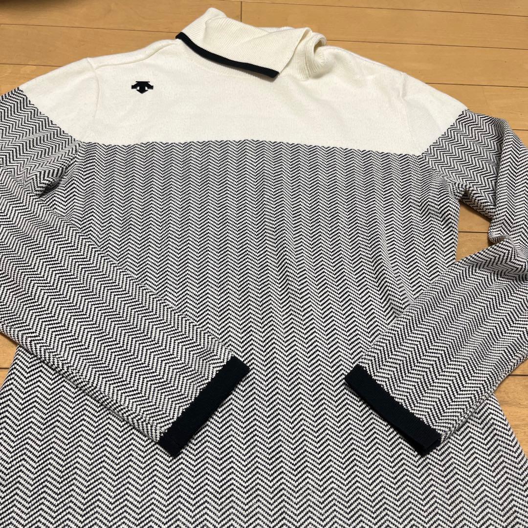 デサントゴルフ タートルネック ニットセーター ヘリンボーン柄 レディース