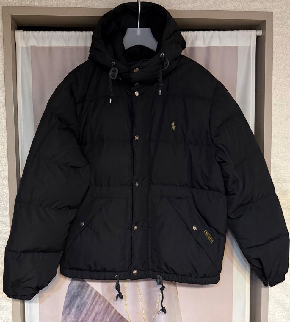 ポロラルフローレン ゴールドポニー刺繍 ダウンジャケット フード付き ブラック