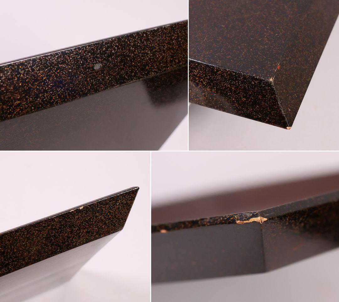 【MB45】時代 梨地吸物膳 十客 月と草花蒔絵 秋草 四方膳 卓上 折敷 木製