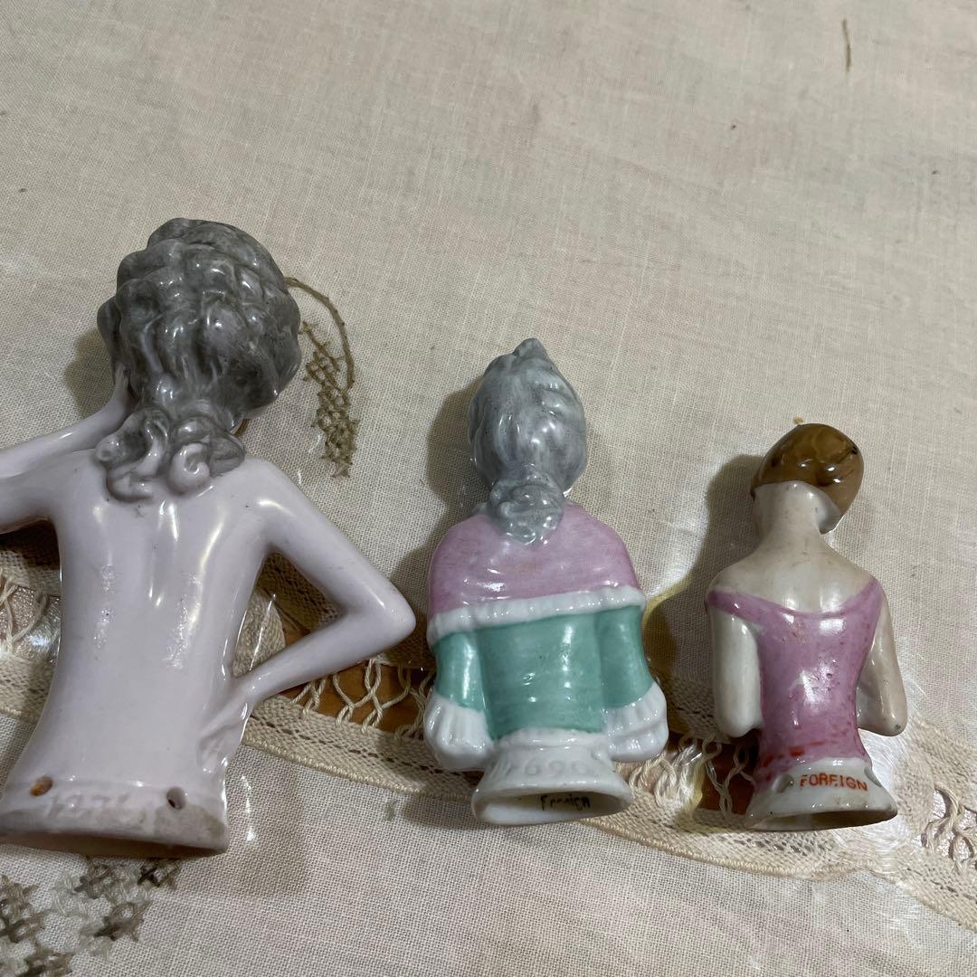 584ハーフドール3体陶器の女性像 イギリス買い付けピンクッション
