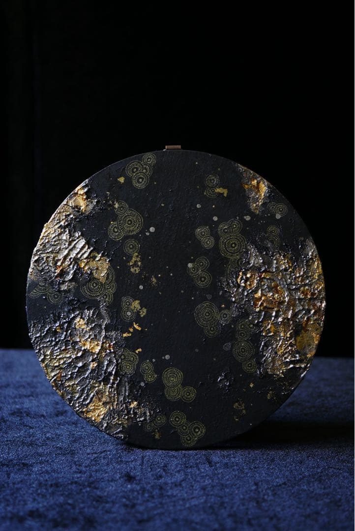 【送料込】丸型原画「増殖」黒系/インテリア絵画