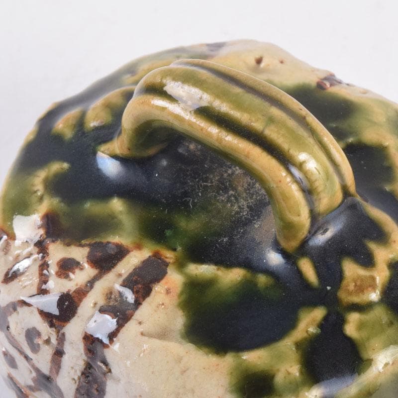 茶道具　織部焼　山口錠鉄作　香合　時代箱　V　8373