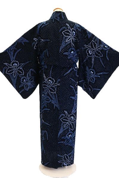 ★専用★美品 浴衣 有松絞り バチ衿 濃紺 菖蒲 身丈160cm お洒落 夏