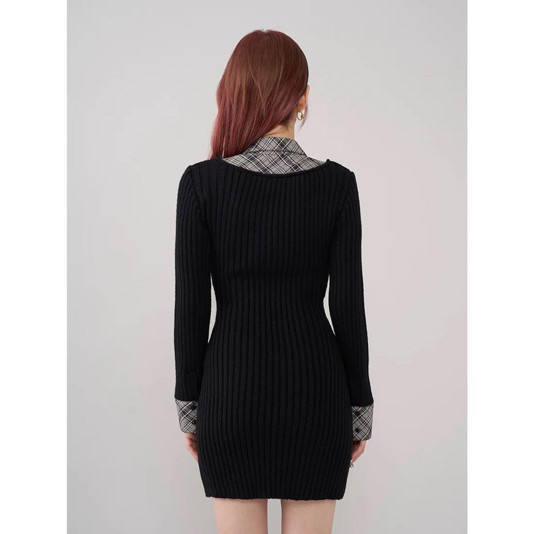 新品タグ付 ダーリッチ グレー レイヤードライクニットミニワンピース フリー