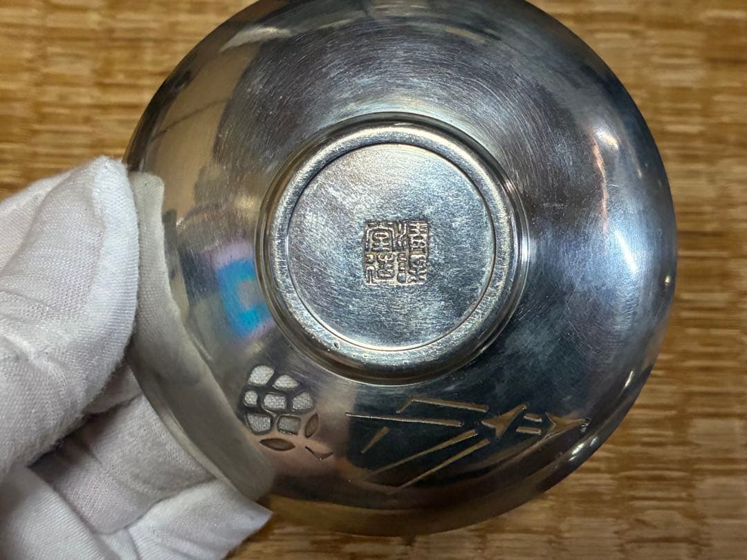 錫製 精課堂造 透かし 圓式茶托 五客 共箱